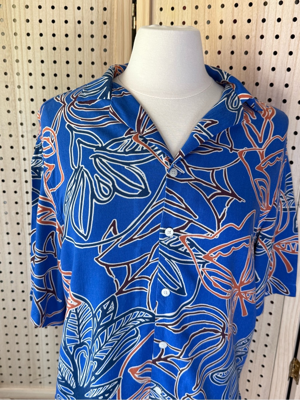 Zara Tropical Print Camp Collar Button Front Shirt‎ Blouse Blue Orange Women's S - Picture 5 of 10